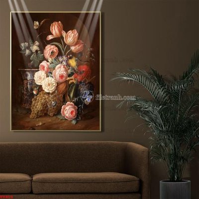 File gốc Tranh tĩnh vật sơn dầu hoa châu âu TV959 (ảnh chi tiết) để in lụa