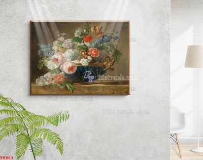 File gốc Tranh tĩnh vật sơn dầu hoa châu âu TV983 (in ấn) màu sắc trung thực