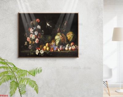 File PSD Tranh tĩnh vật sơn dầu hoa châu âu TV985 (bản gốc) độ phân giải cao