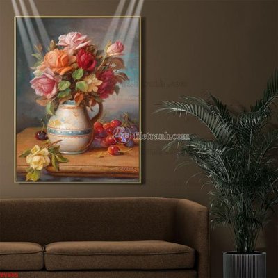 File tranh trang trí Tranh tĩnh vật sơn dầu hoa châu âu TV995 (file gốc)