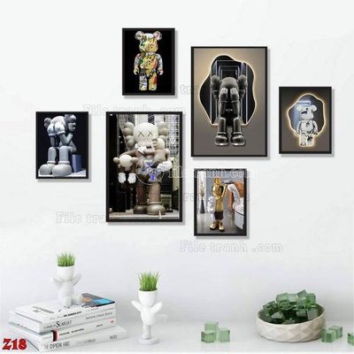 File gốc in tráng gương File tranh bộ 6 tấm kaws gấu bearbrick Z18 chi tiết