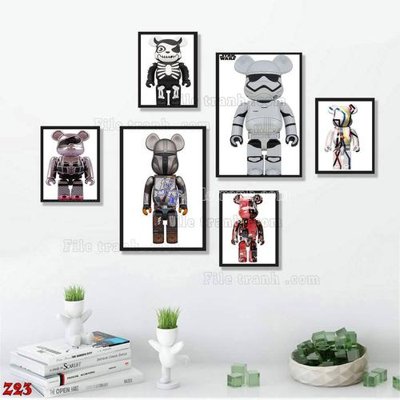 File tranh ảnh gốc File tranh bộ 6 tấm kaws gấu bearbrick Z23 dùng cho in khổ lớn