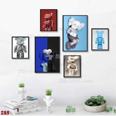 File tranh File tranh bộ 6 tấm kaws gấu bearbrick Z25 (bản gốc) in canvas