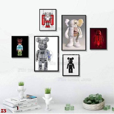 File gốc File tranh bộ 6 tấm kaws gấu bearbrick Z3 (phong cách) châu Âu