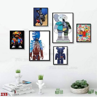 File gốc File tranh bộ 6 tấm kaws gấu bearbrick Z33 (in mica) cắt laser