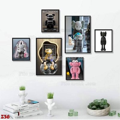 Tải file gốc File tranh bộ 6 tấm kaws gấu bearbrick Z36 (bản PSD) còn layer