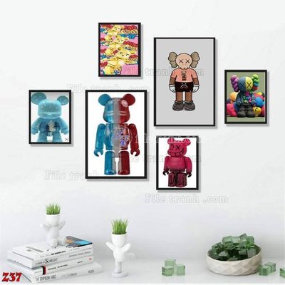 Tải file File tranh bộ 6 tấm kaws gấu bearbrick Z37 (gốc) làm tranh treo tường
