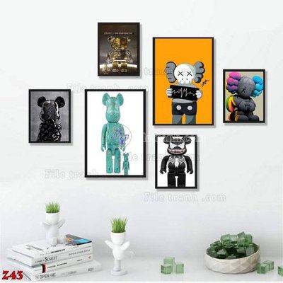 File ảnh File tranh bộ 6 tấm kaws gấu bearbrick Z43 (gốc) cho trang trí nhà hàng