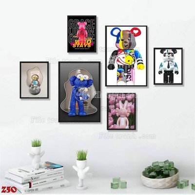 File PSD File tranh bộ 6 tấm kaws gấu bearbrick Z50 (bản gốc) chất lượng nhất