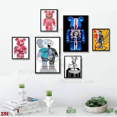 Download file gốc File tranh bộ 6 tấm kaws gấu bearbrick Z51 (in mica) trang trí