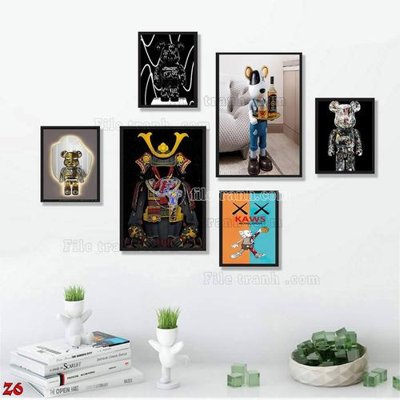 Download file gốc File tranh bộ 6 tấm kaws gấu bearbrick Z6 (in mica) logo