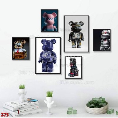 File in ấn chuyên nghiệp File tranh bộ 6 tấm kaws gấu bearbrick Z75 (file gốc)