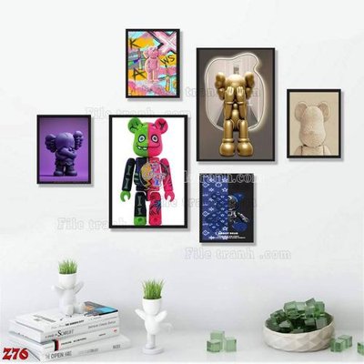 File PSD File tranh bộ 6 tấm kaws gấu bearbrick Z76 (gốc) cho designer