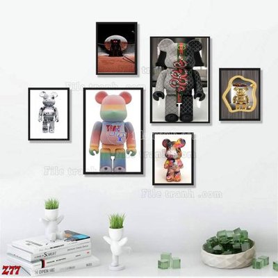 File gốc File tranh bộ 6 tấm kaws gấu bearbrick Z77 (in mica) làm quà tặng