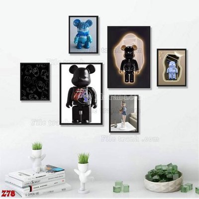 Download file File tranh bộ 6 tấm kaws gấu bearbrick Z78 (gốc) in mica bàn thờ