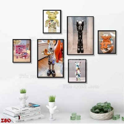 Tải file File tranh bộ 6 tấm kaws gấu bearbrick Z80 (gốc) chủ đề tôn giáo