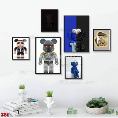 File PSD File tranh bộ 6 tấm kaws gấu bearbrick Z81 (bản gốc) chất lượng nhất