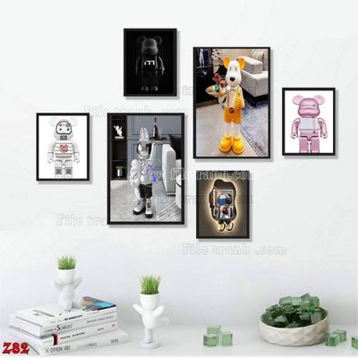 File ảnh gốc File tranh bộ 6 tấm kaws gấu bearbrick Z82 (chuyên in mica)
