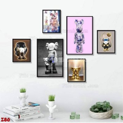 File gốc File tranh bộ 6 tấm kaws gấu bearbrick Z86 (in lụa) tranh thuận buồm