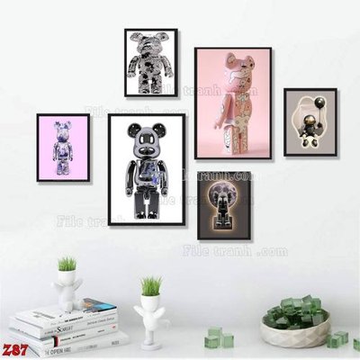 File gốc File tranh bộ 6 tấm kaws gấu bearbrick Z87 (phong cách) cổ điển