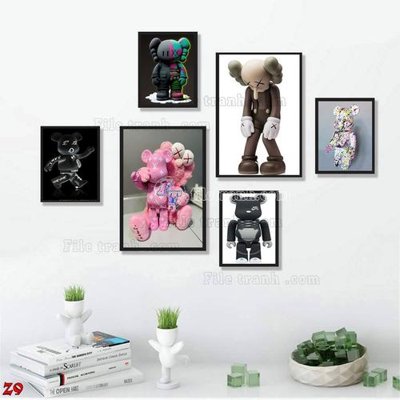 Download file gốc File tranh bộ 6 tấm kaws gấu bearbrick Z9 (in lụa) cao cấp