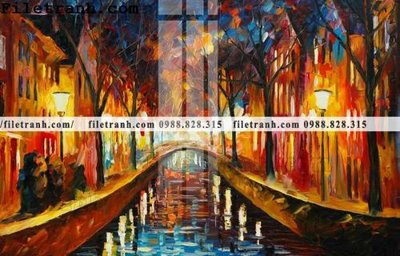 Ảnh gốc tranh ve tay son dau nhieu mau tuyet dep 4040 (nét căng) in mica