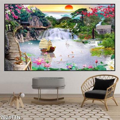 Tải file gốc Tranh sơn thủy thác nước 2624TTN (bản PSD) đầy đủ layer