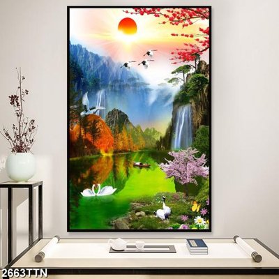 File tranh gốc Tranh sơn thủy thác nước 2663TTN (bản quyền) file PSD