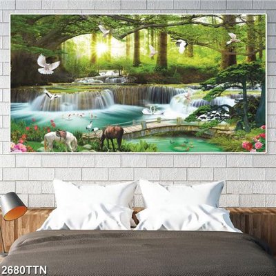 Download file Tranh sơn thủy thác nước 2680TTN (gốc) in mica ốp bếp