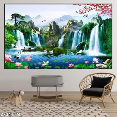 File gốc Tranh sơn thủy thác nước 2704TTN (cho in ấn) từ kho Filetranh