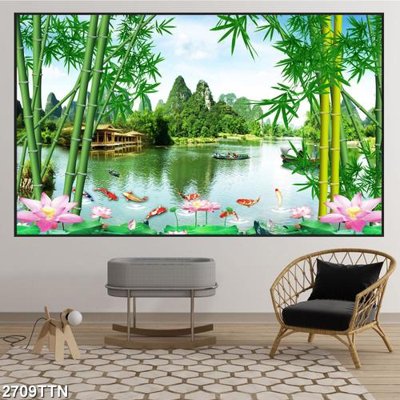 File in lụa Tranh sơn thủy thác nước 2709TTN (hoa văn) Tranh sơn thủy thác nước 2709TTN