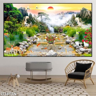 File gốc Tranh sơn thủy thác nước 2718TTN (bản quyền) cho in ấn