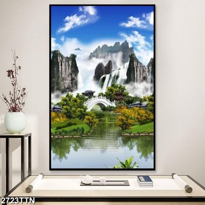 File gốc Tranh sơn thủy thác nước 2723TTN (ảnh chi tiết) để in lụa