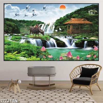 File tranh Tranh sơn thủy thác nước 2772TTN (ảnh gốc) độc quyền