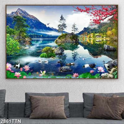 File tranh Tranh sơn thủy thác nước 2861TTN (bản gốc) trang trí văn phòng