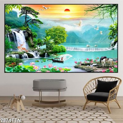 File tranh Tranh sơn thủy thác nước 2874TTN (ảnh gốc) cho in ấn kỹ thuật số