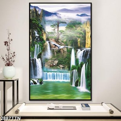Download file gốc Tranh sơn thủy thác nước 2887TTN (in lụa) cao cấp