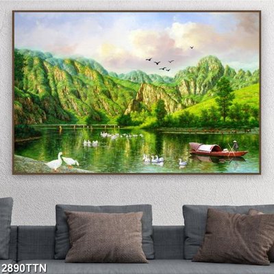 Tải file gốc in lụa Tranh sơn thủy thác nước 2890TTN siêu nét