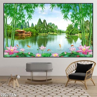 Tải file Tranh sơn thủy thác nước 2907TTN (gốc) làm tranh treo tường