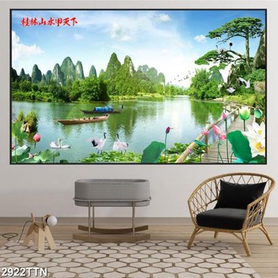 File gốc Tranh sơn thủy thác nước 2922TTN (in 3D) nghệ thuật