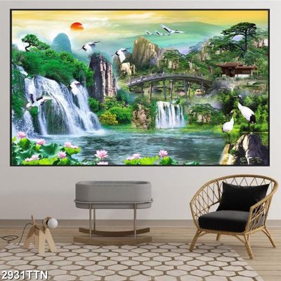 File tranh Tranh sơn thủy thác nước 2931TTN (gốc) chủ đề con người