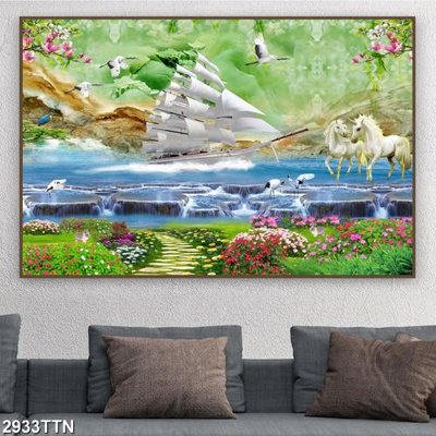 File gốc Tranh sơn thủy thác nước 2933TTN (in mica) làm bảng hiệu