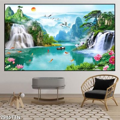 File in trần Tranh sơn thủy thác nước 2945TTN (file gốc) hoa văn 3D