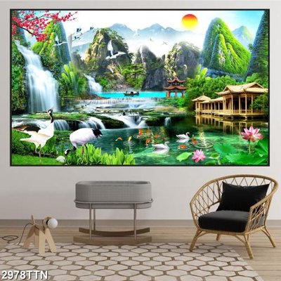 Cung cấp file tranh gốc Tranh sơn thủy thác nước 2978TTN độc quyền