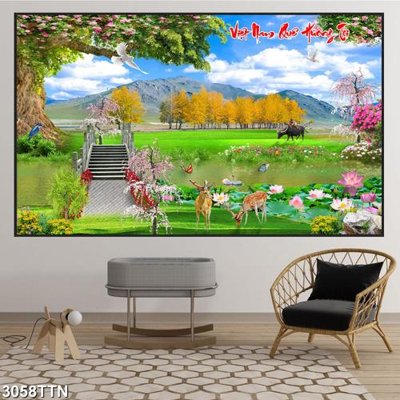 File tranh Tranh sơn thủy thác nước 3058TTN (bản gốc) in canvas