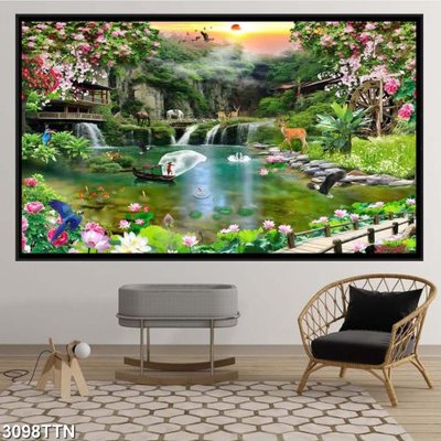 Tải file Tranh sơn thủy thác nước 3098TTN (ảnh gốc) in tráng gương