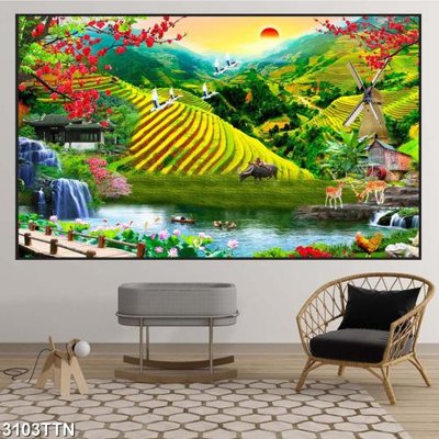 File tranh Tranh sơn thủy thác nước 3103TTN (gốc) phong cách tối giản