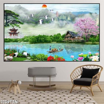 File gốc in ấn Tranh sơn thủy thác nước 3109TTN chuẩn màu CMYK