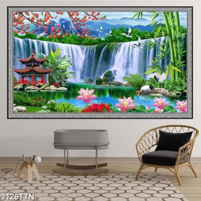 File in mica Tranh sơn thủy thác nước 3126TTN (bản gốc) siêu trong