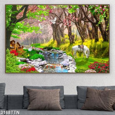 Hình ảnh file gốc Tranh sơn thủy thác nước 3168TTN (chất lượng cao)